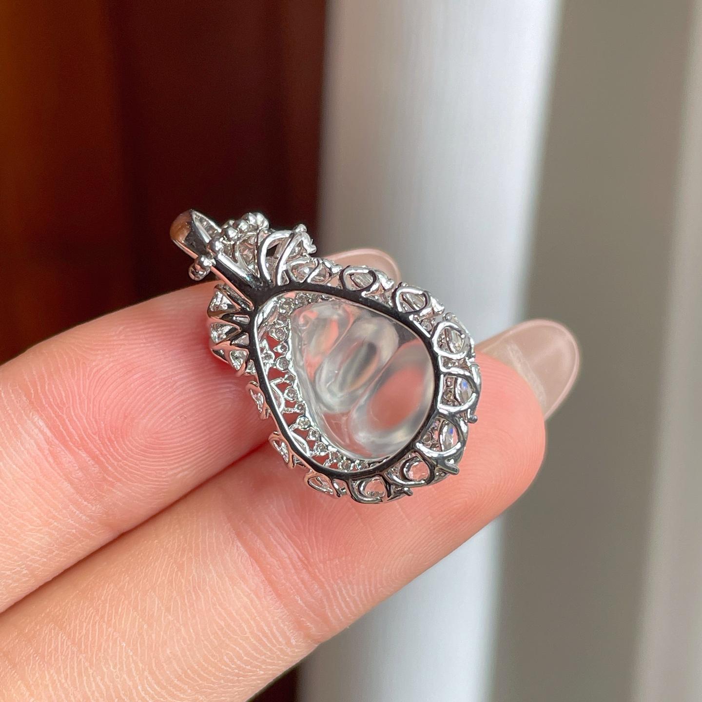 18k金镶玻璃种无色翡翠豆子（yc249164）