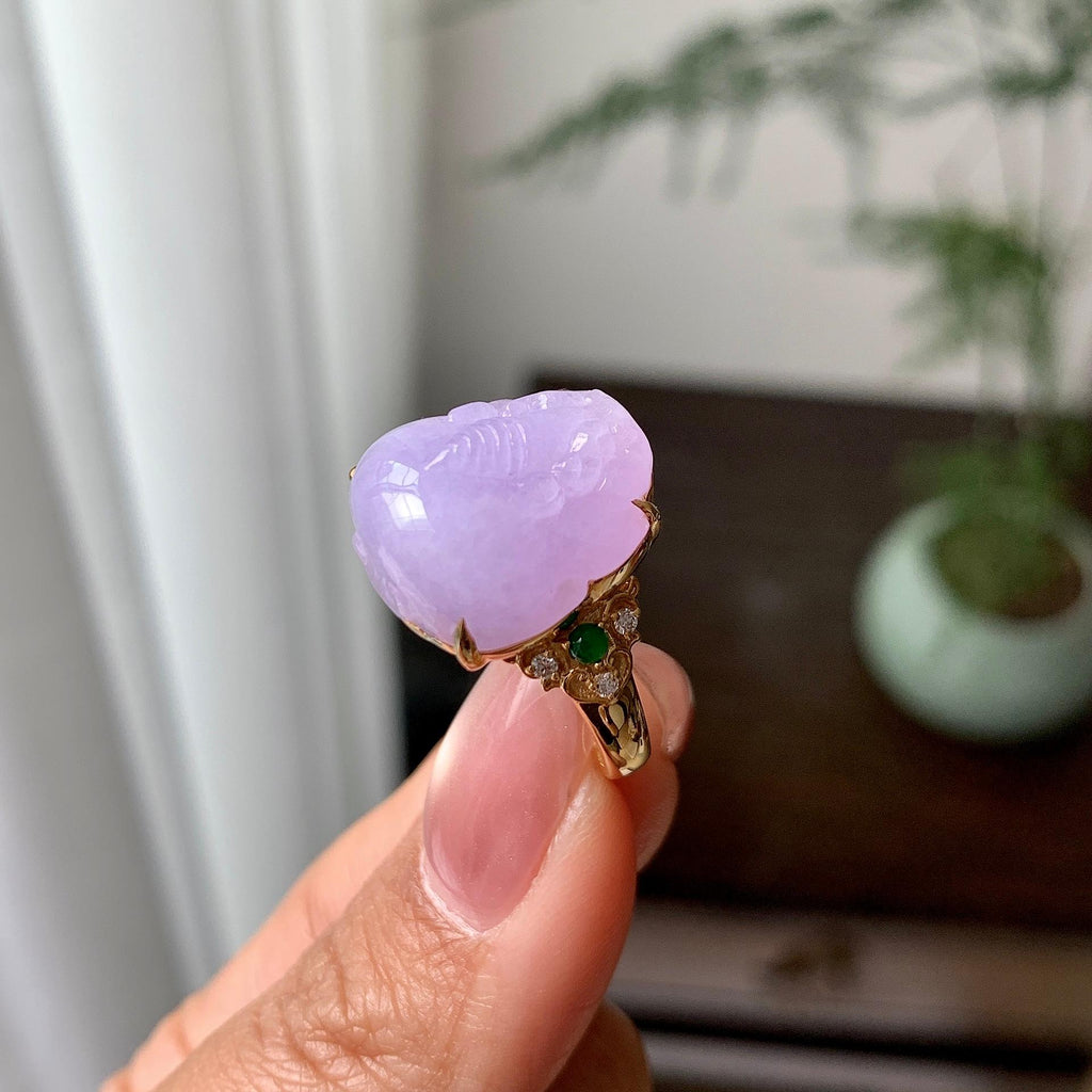 18k金镶细糯种紫罗兰貔貅戒指（yc287185）