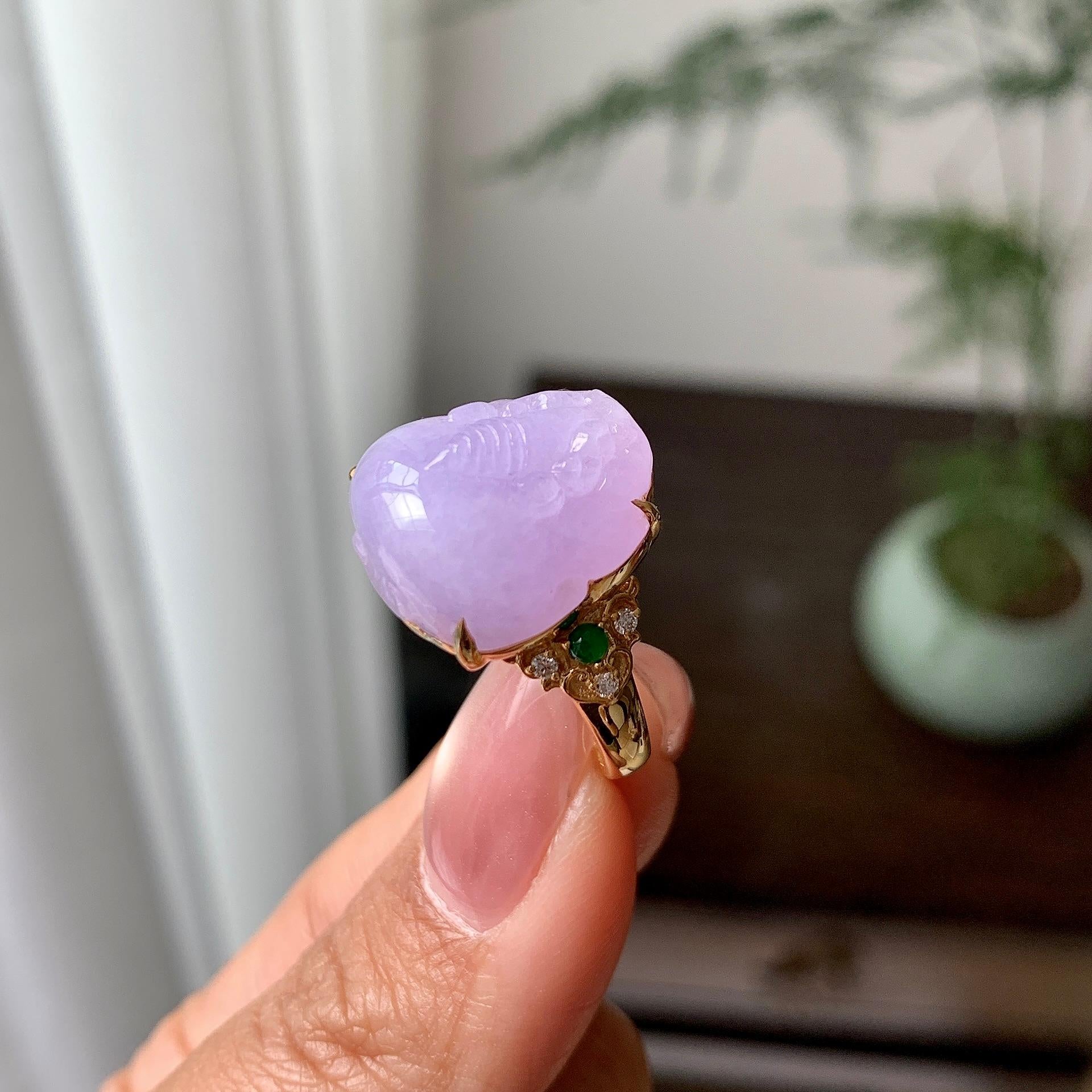 18k金镶细糯种紫罗兰貔貅戒指（yc287185）