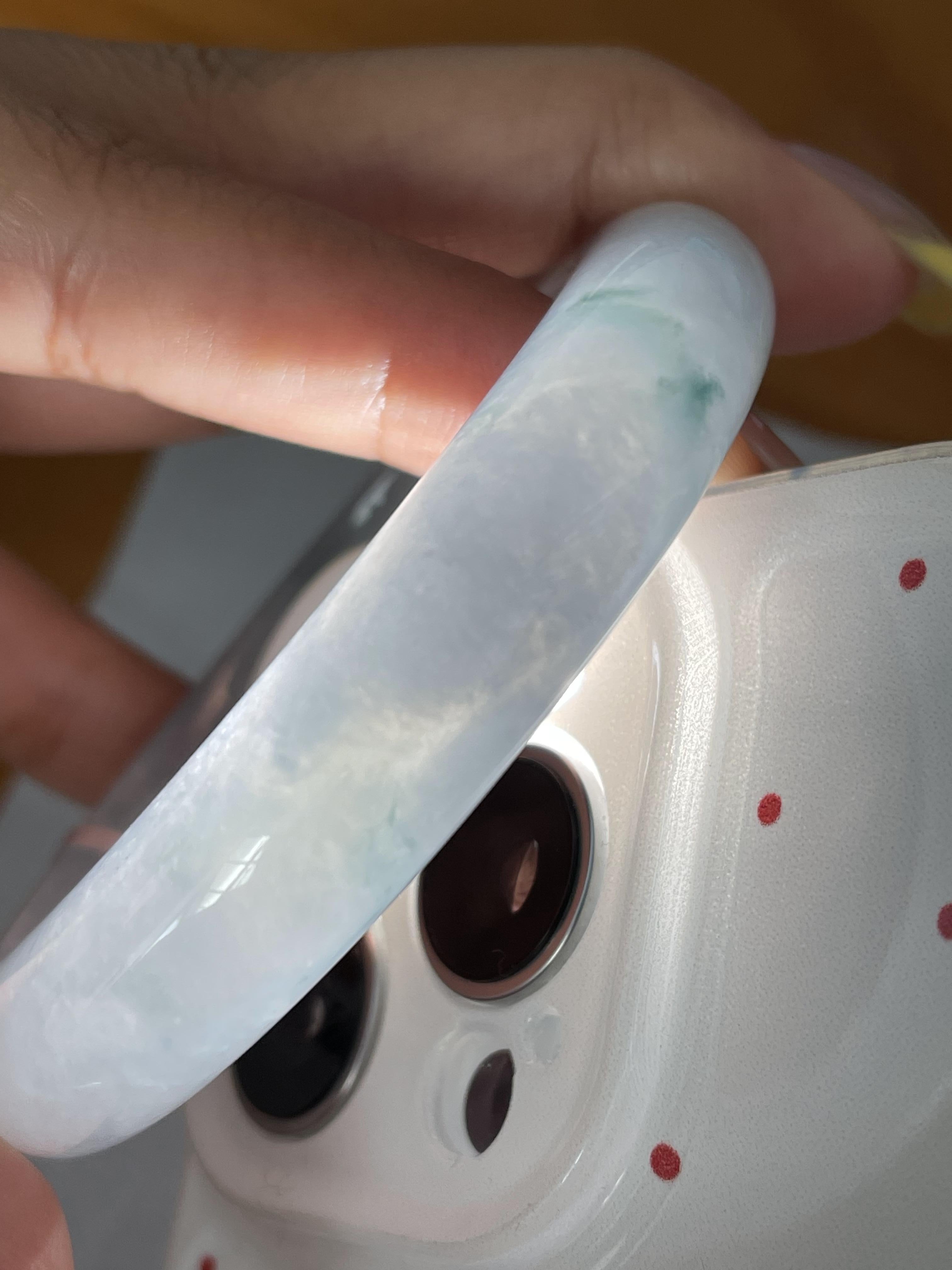 糯冰种飘花正圈平安镯55.8圈       天然缅甸A货翡翠（yc376050）