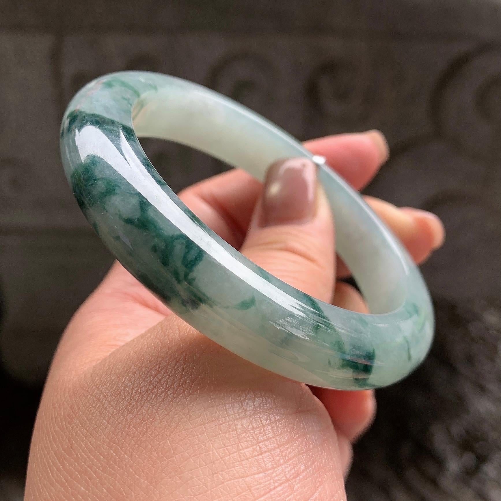 细糯种飘蓝花正圈平安镯 57.7圈口 天然缅甸A货翡翠（yc345045）
