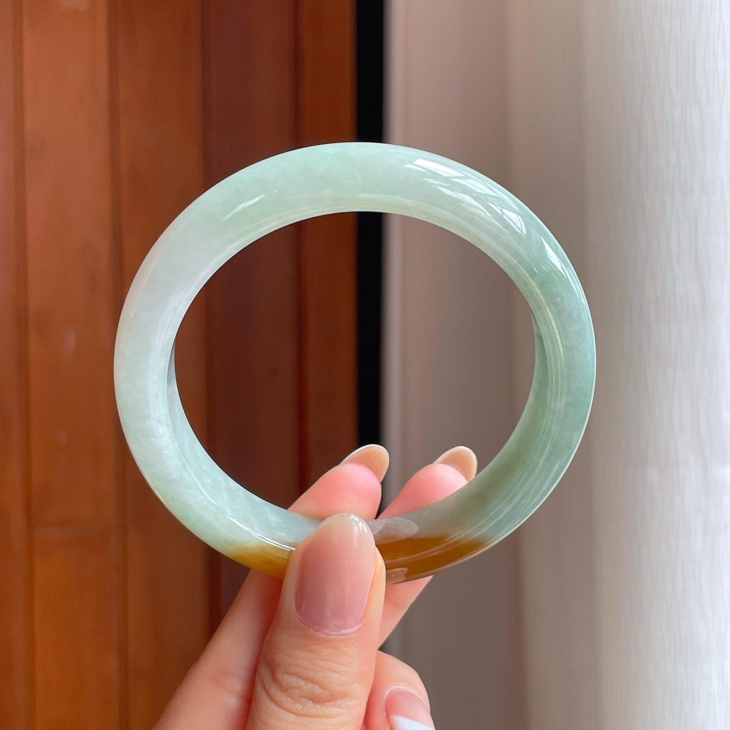 糯冰晴底飘黄翡翠平安镯（58.2mm)（yc375378）