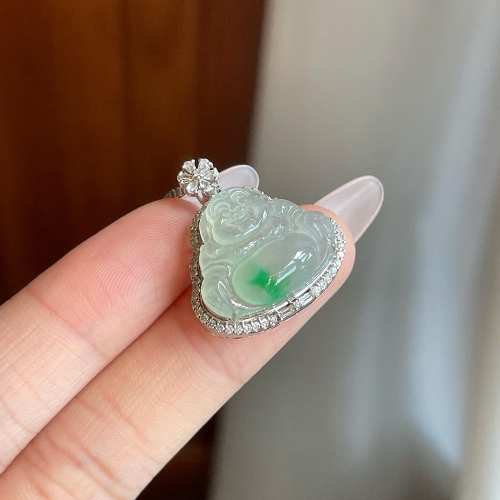 18k金钻镶冰种飘花翡翠佛公（yc269032）