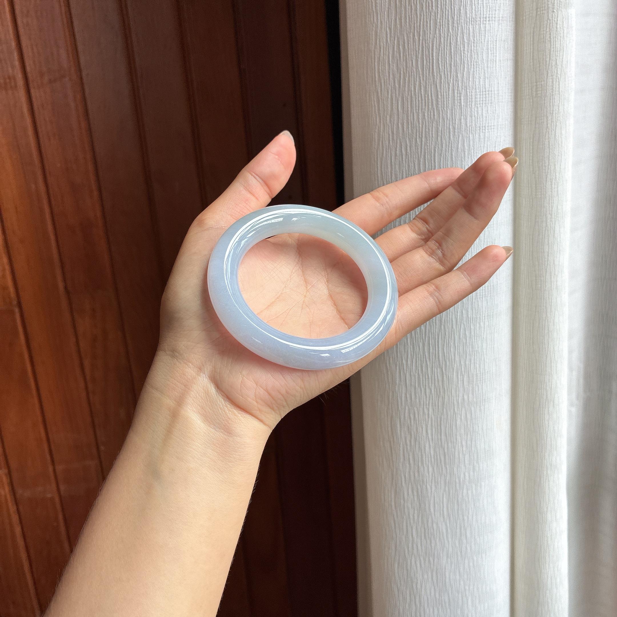 糯冰淡春彩翡翠圆条手镯（54mm）（yc420194）