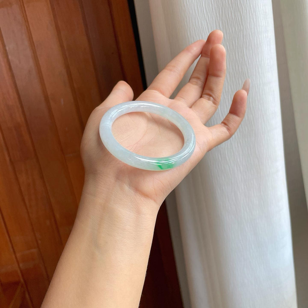 糯冰带色翡翠圆条手镯（51mm）（yc310966）