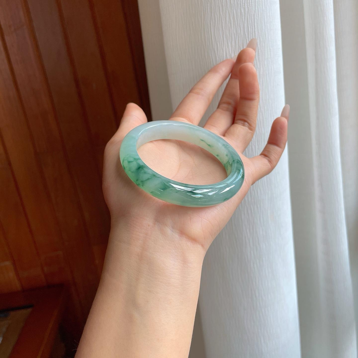冰种飘花翡翠平安镯（56.5mm）（yc307037）