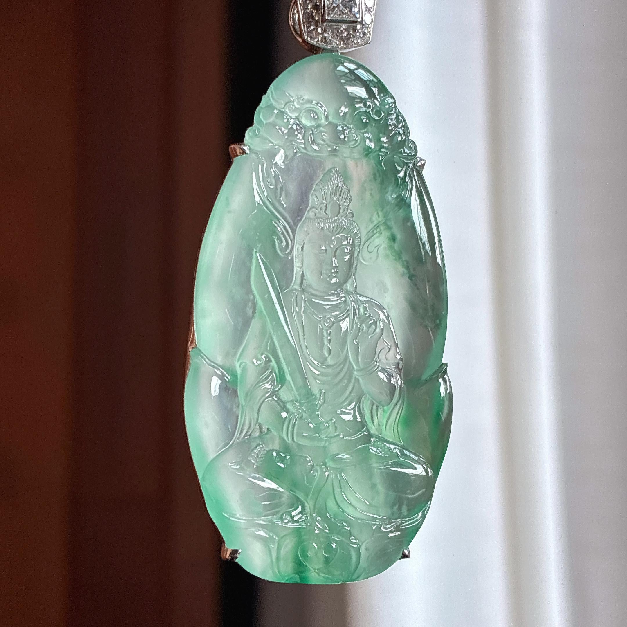 18k金镶冰玻种飘花翡翠文殊菩萨（yc436461）