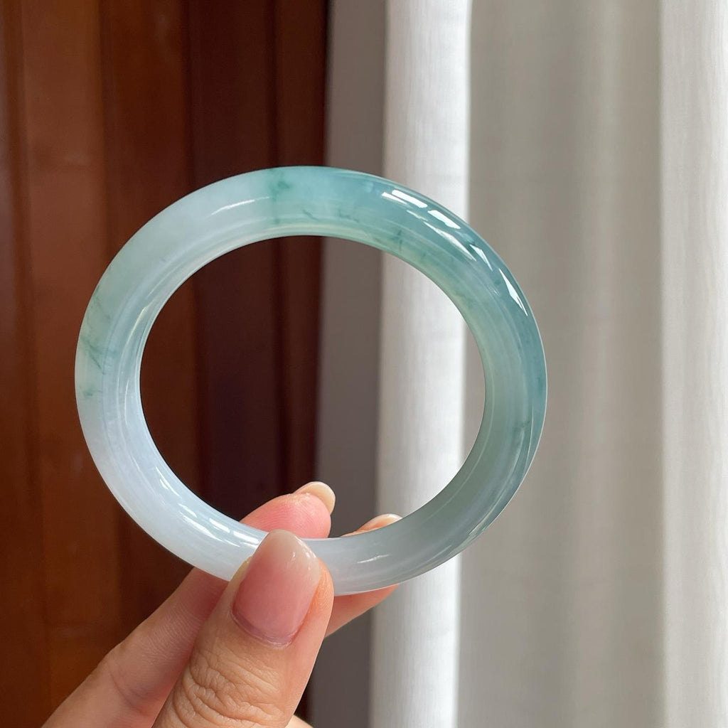 糯冰飘花翡翠圆条手镯（55mm）（yc397228）