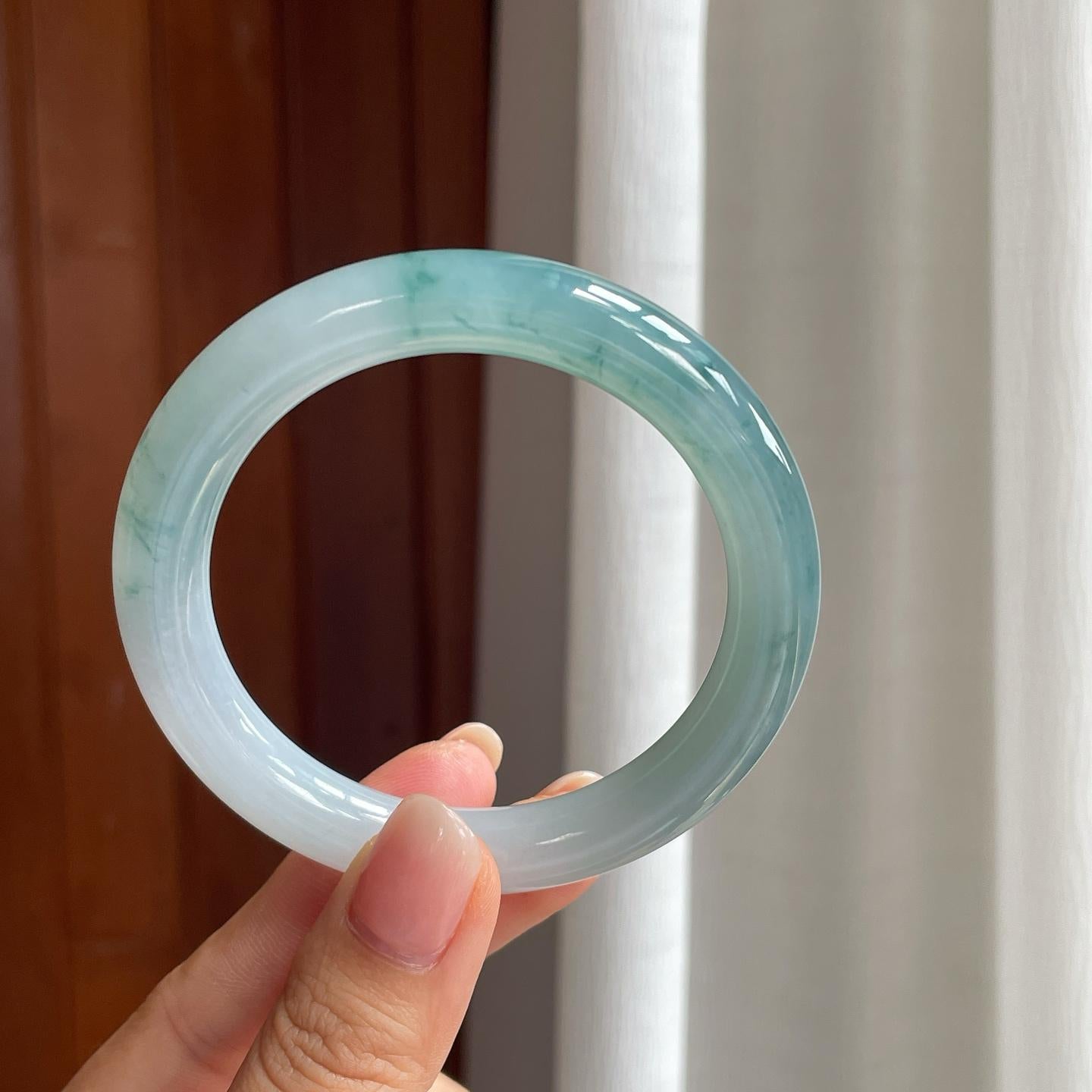 糯冰飘花翡翠圆条手镯（55mm）（yc397228）