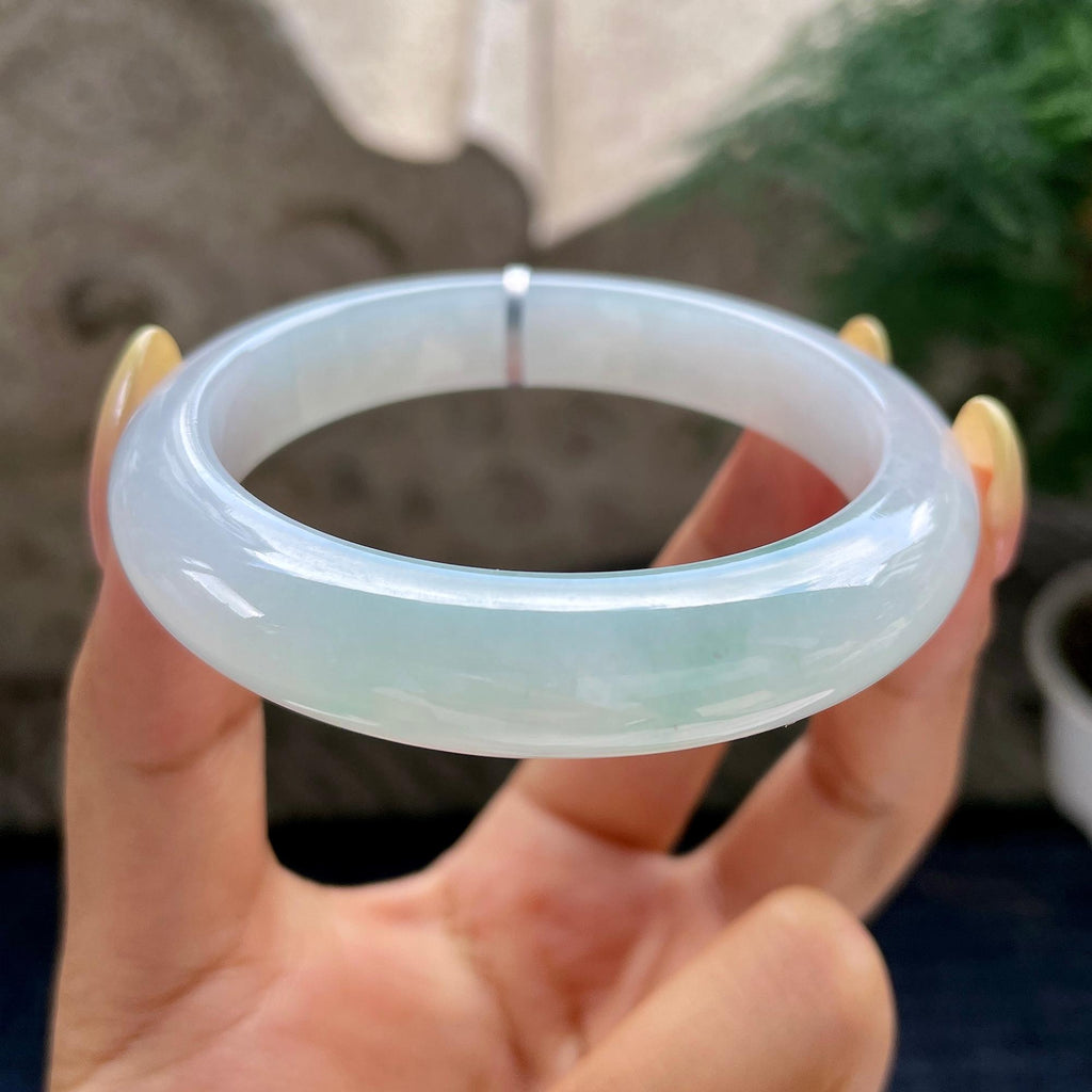 细糯种飘花正圈平安镯56.8圈 天然缅甸A货翡翠（yc483957）