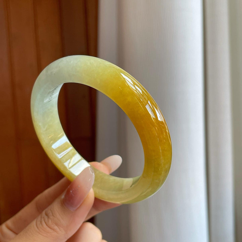 糯冰黄翡翡翠平安镯（58mm）（yc268219）