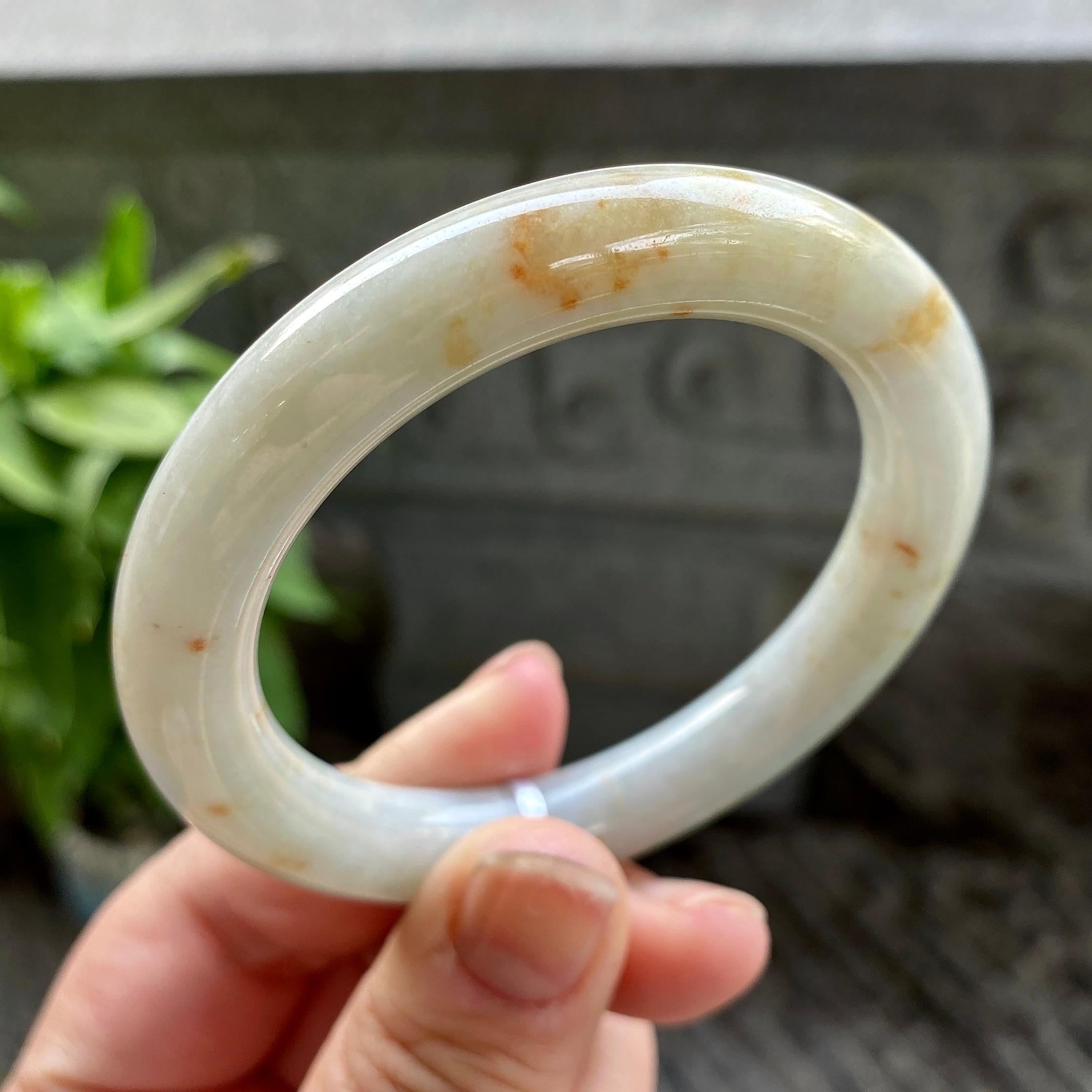糯种飘黄翡圆条手镯53.5圈口 天然缅甸A货翡翠（yc313313）