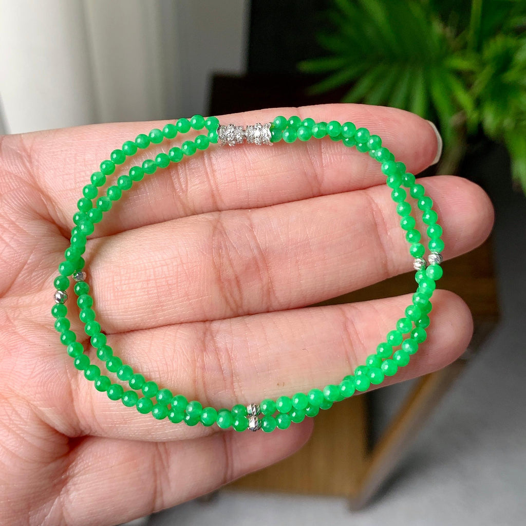 18K金钻镶糯冰种满绿小米珠链/手链（两用款）（yc252062）