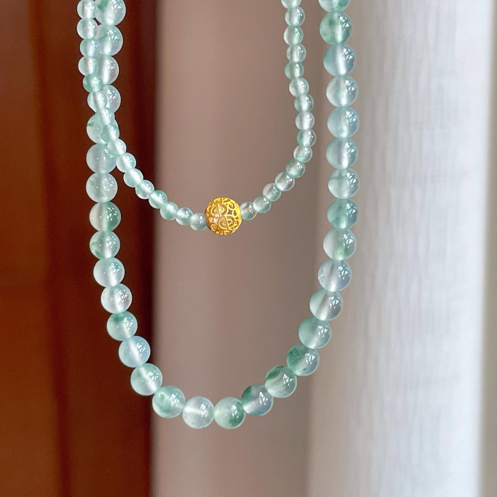 冰种飘花翡翠珠串项链（yc259086）