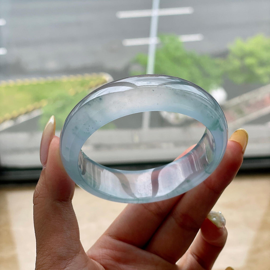 高冰种蓝底飘花宽版轮胎手镯57.8圈 天然缅甸A货翡翠（yc473153）
