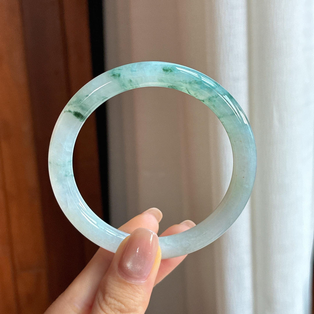 糯冰飘花翡翠圆条手镯 55圈（yc436737）