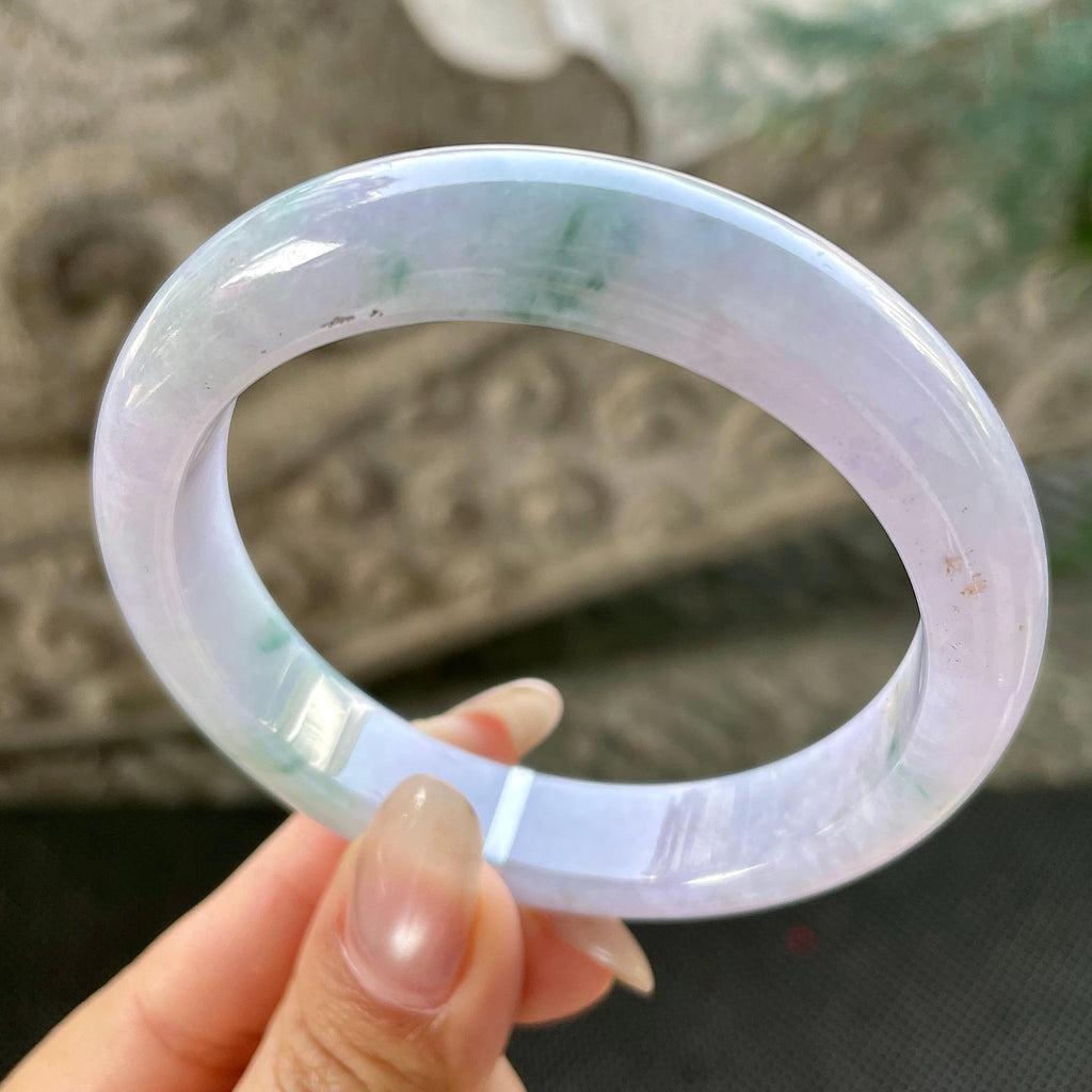 大圈口   糯种淡紫罗兰飘蓝花正圈平安镯58.2圈   天然缅甸A货翡翠（yc348222）