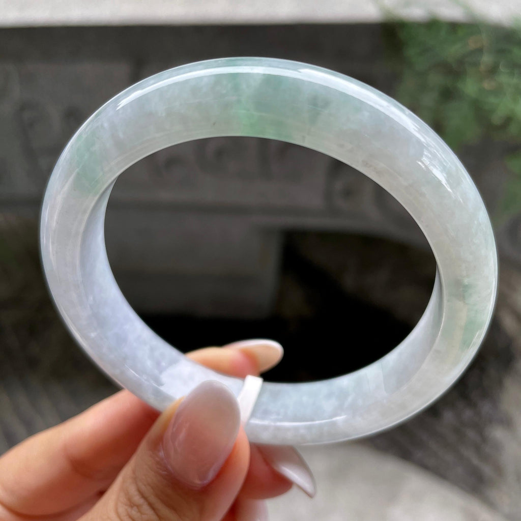 糯种飘绿花正圈平安镯57.7圈          天然缅甸A货翡翠（yc407878）