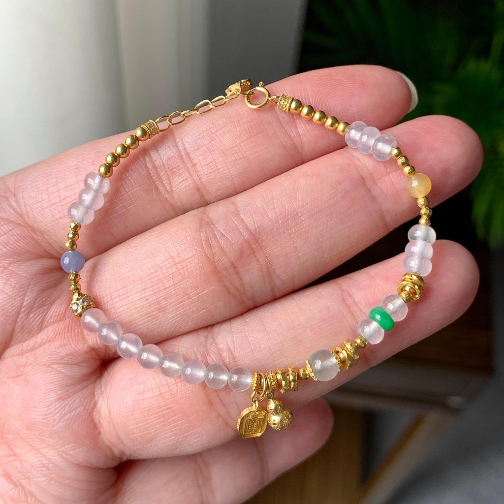 18K金镶糯冰种多彩小米珠手链（yc207249）