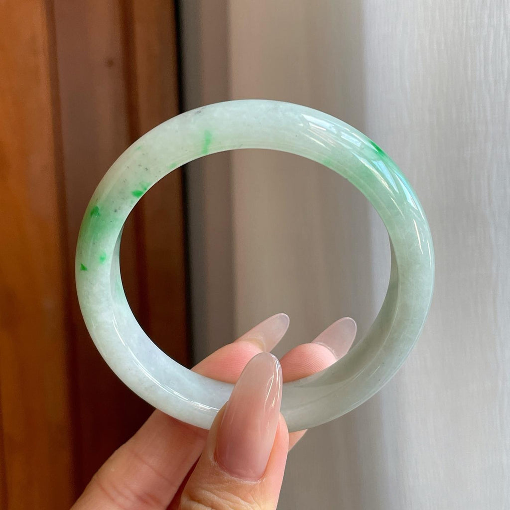 细糯种飘花翡翠平安镯（55mm）（yc272878）