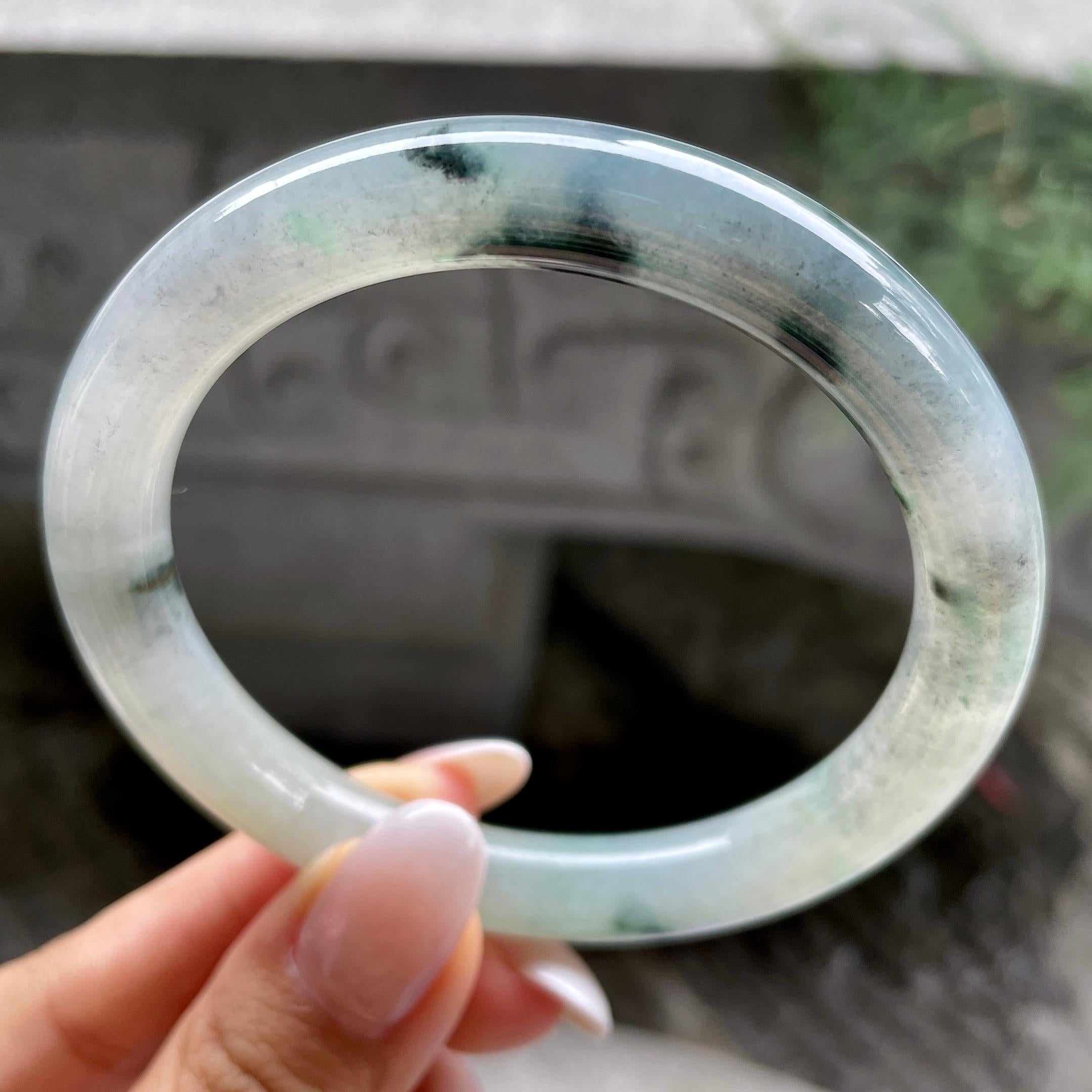 大圈口     细糯种飘花圆条手镯59.9圈          天然缅甸A货翡翠（yc407864）