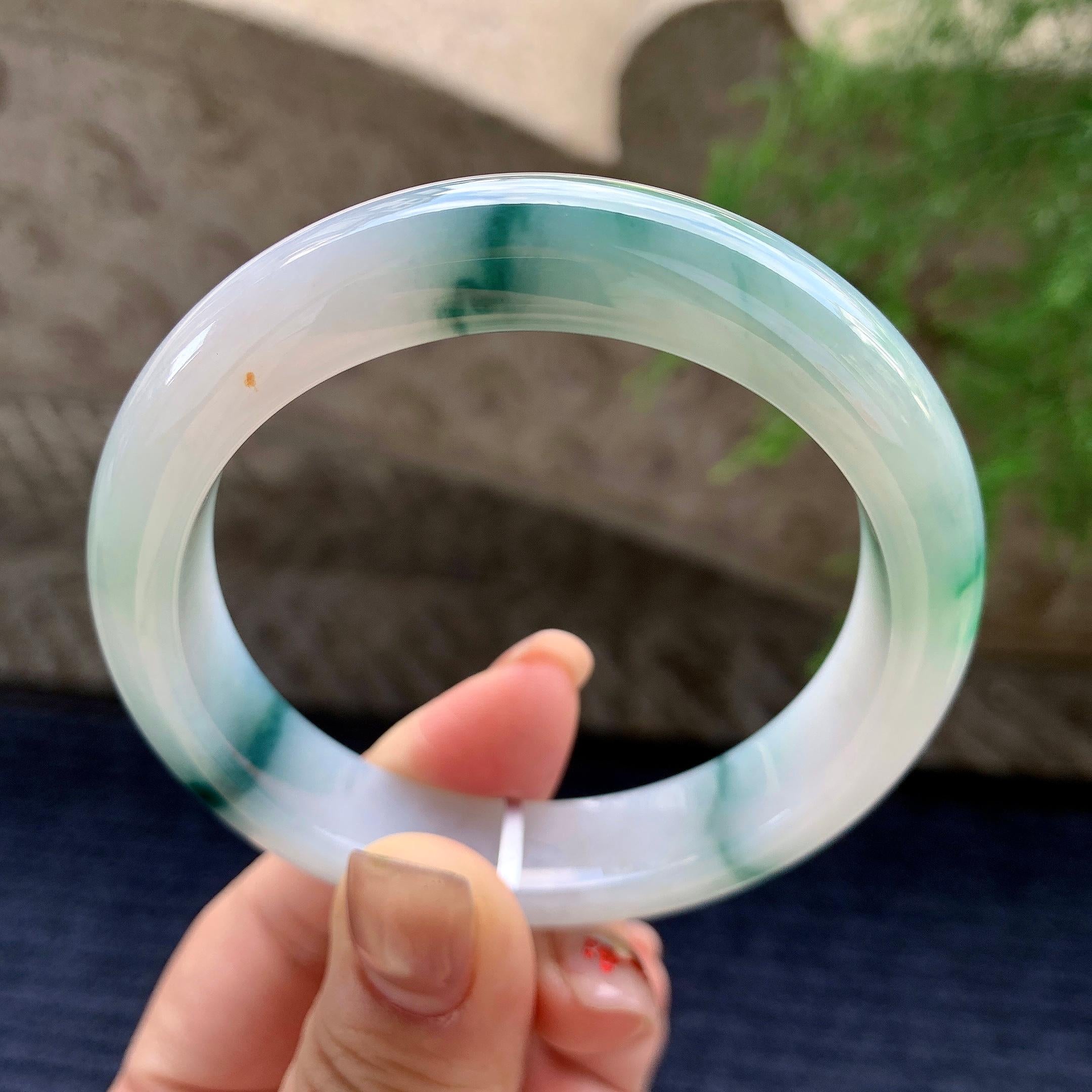 细糯种飘蓝花正圈平安镯 57.5圈口 天然缅甸A货翡翠（yc352946）