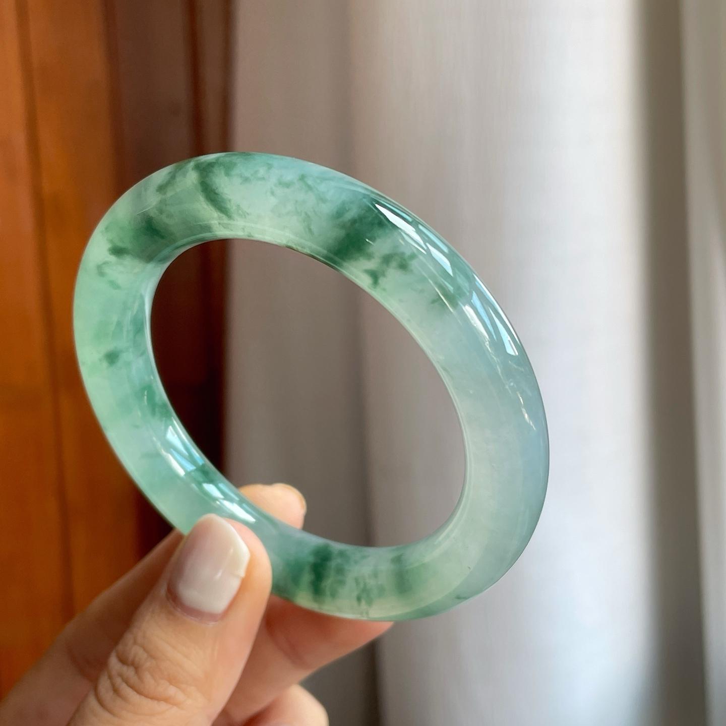 冰种飘花翡翠圆条手镯（55mm）（yc254960）