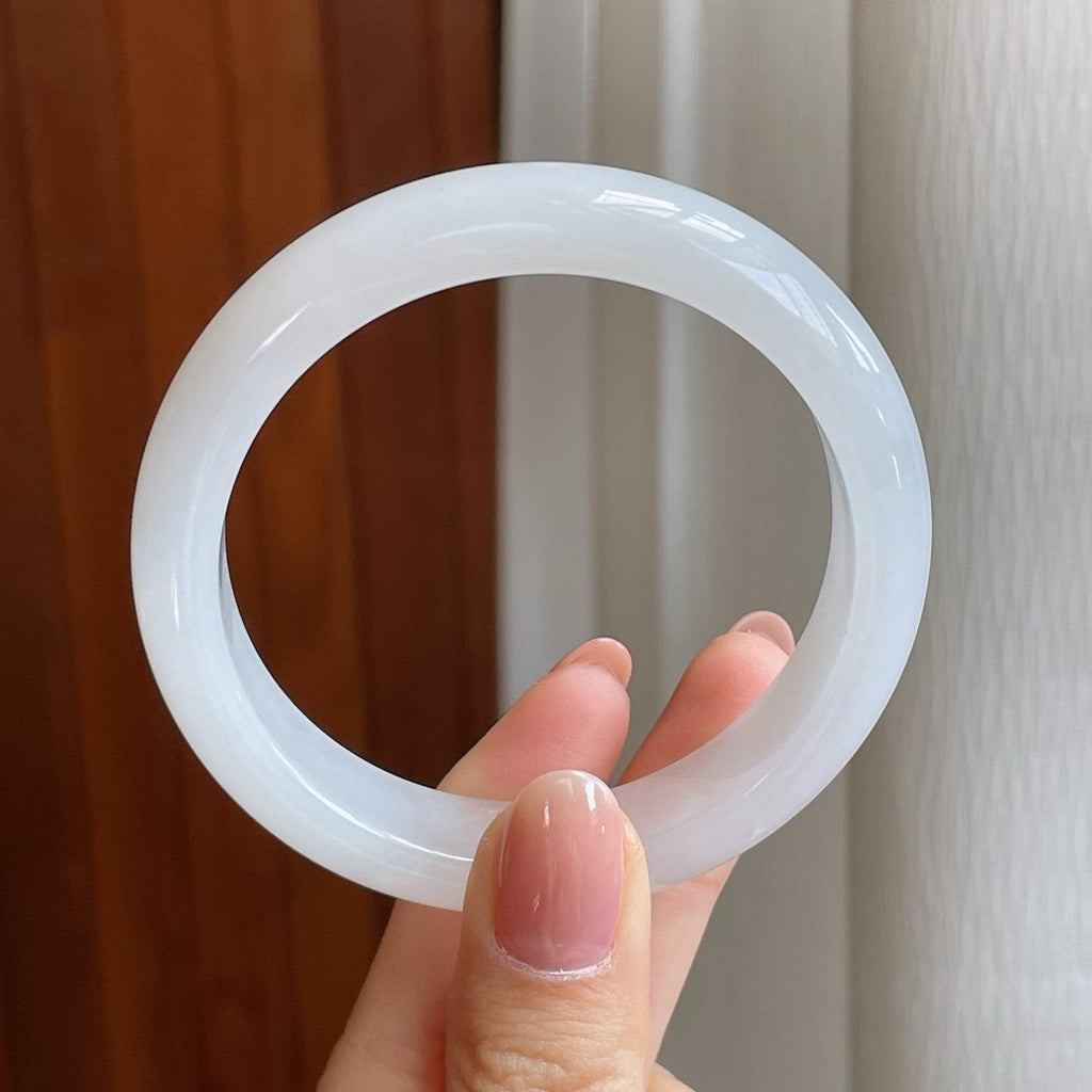 糯冰种白月光翡翠平安镯（55.6mm)（yc323654）