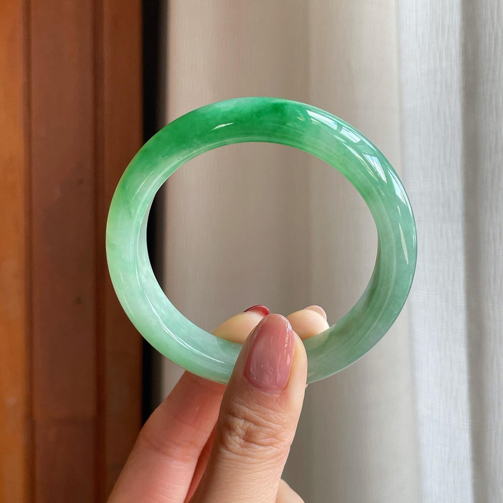 糯冰带色翡翠平安镯（55.7mm）（yc296428）