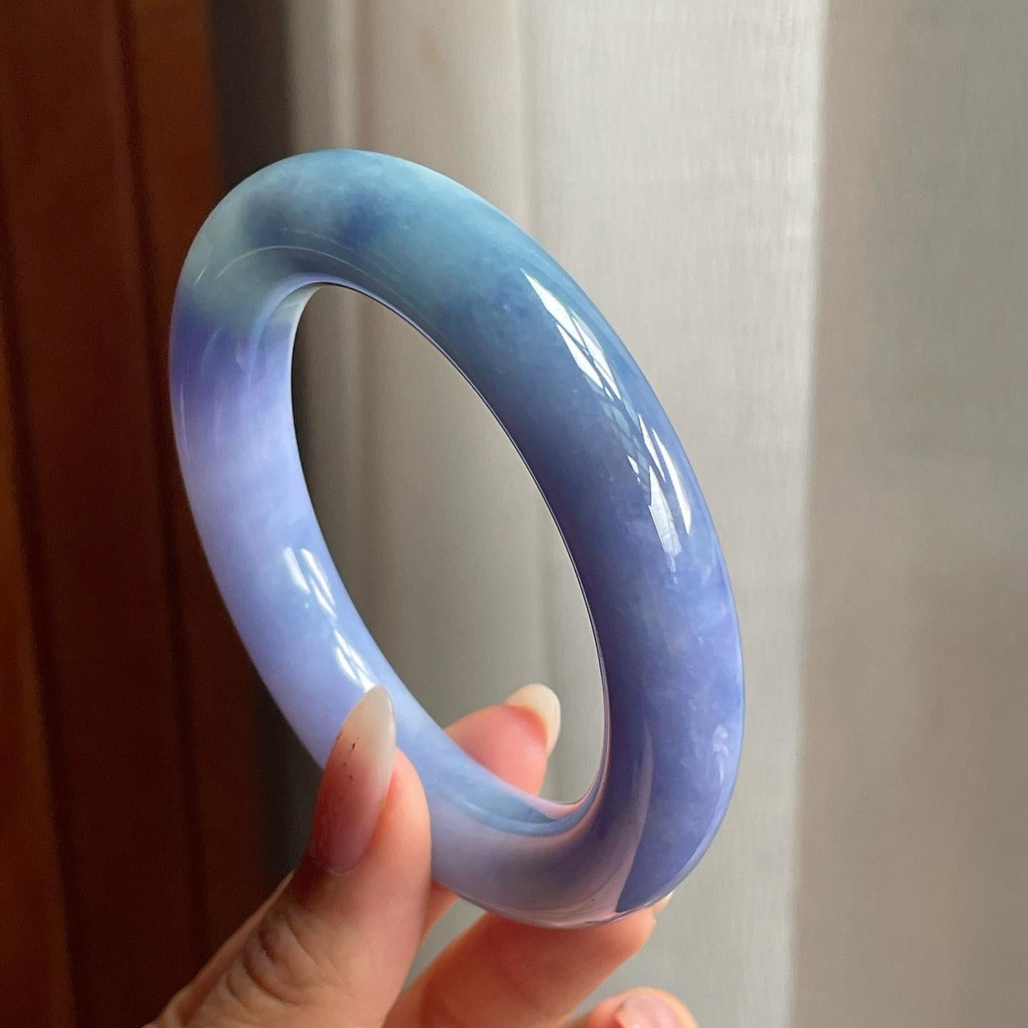 糯冰种紫罗兰翡翠圆条手镯（55mm）