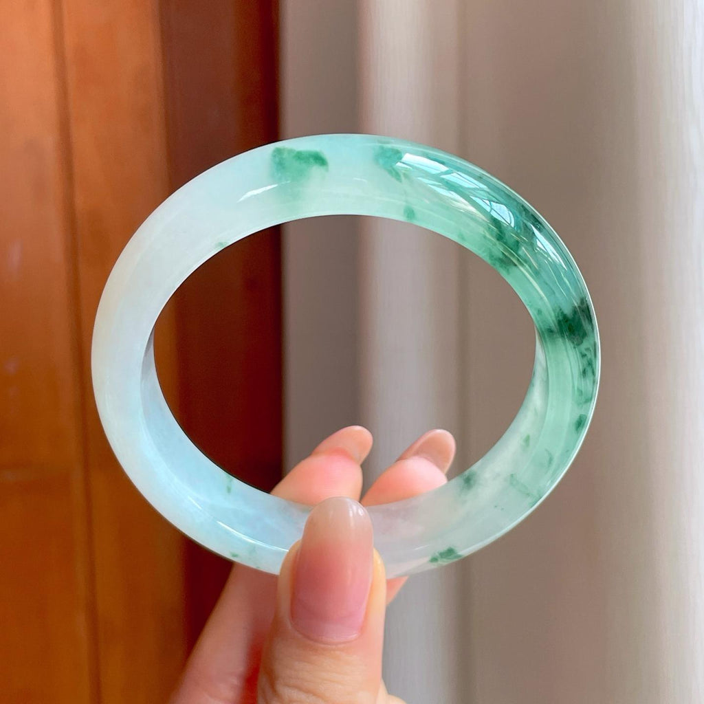 冰种飘花翡翠平安镯（53.5mm)（yc363421）