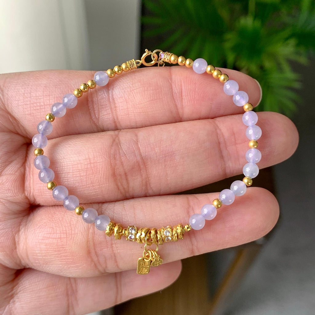 18K金钻镶糯冰种淡紫罗兰小米珠手链（yc232458）