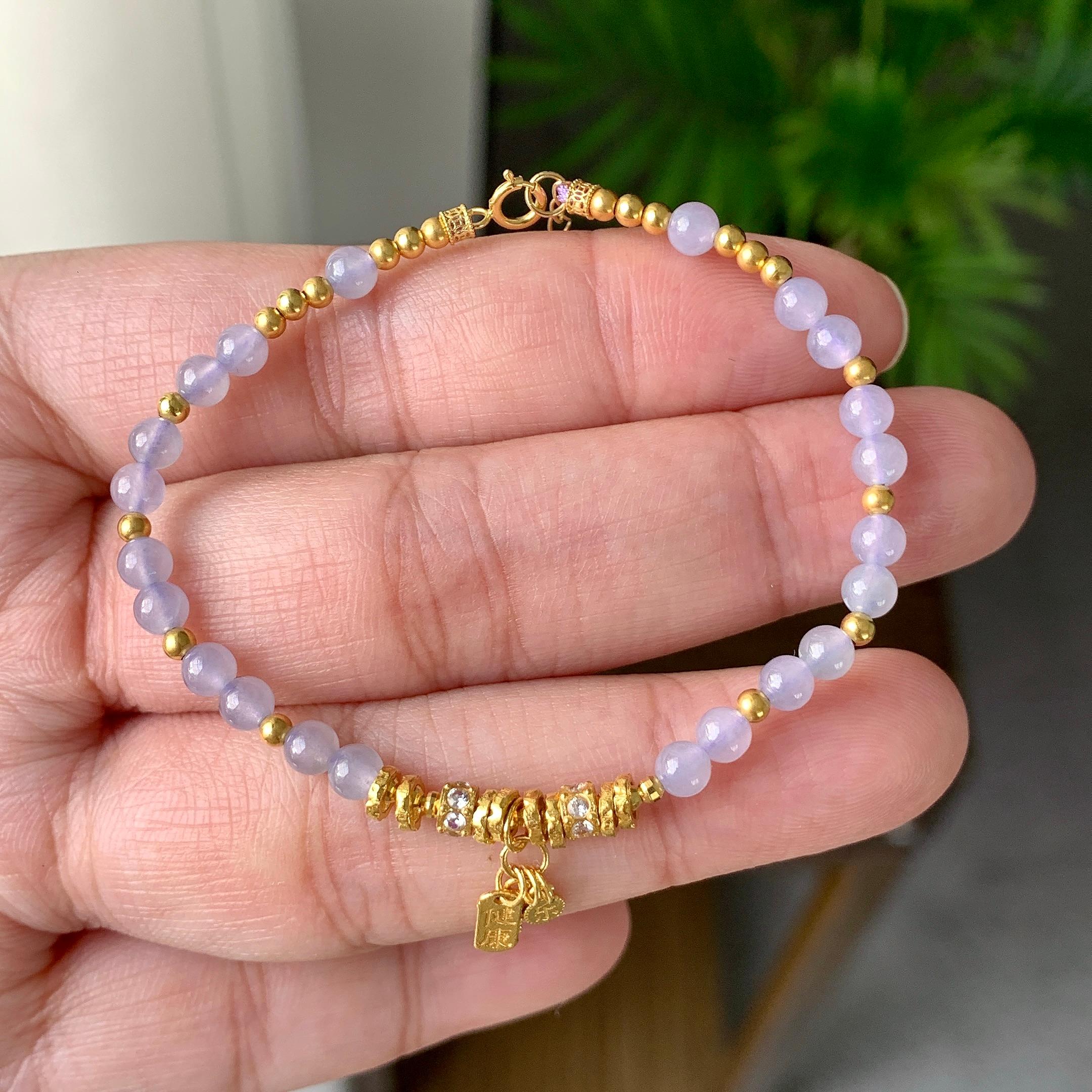 18K金钻镶糯冰种淡紫罗兰小米珠手链（yc232458）