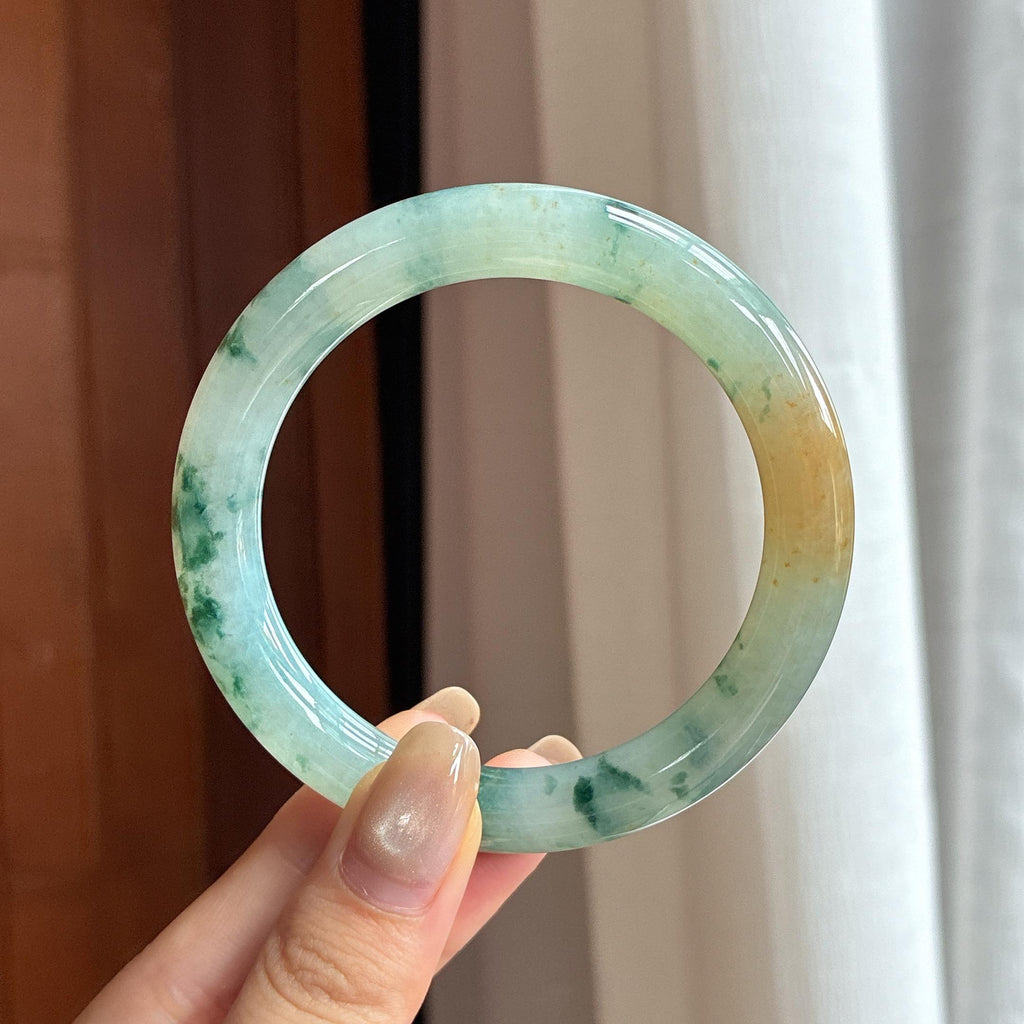 糯冰飘花特色圆条手镯 56圈 天然缅甸A货翡翠（yc453846）