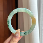 糯冰飘花特色圆条手镯 56圈 天然缅甸A货翡翠（yc453846）