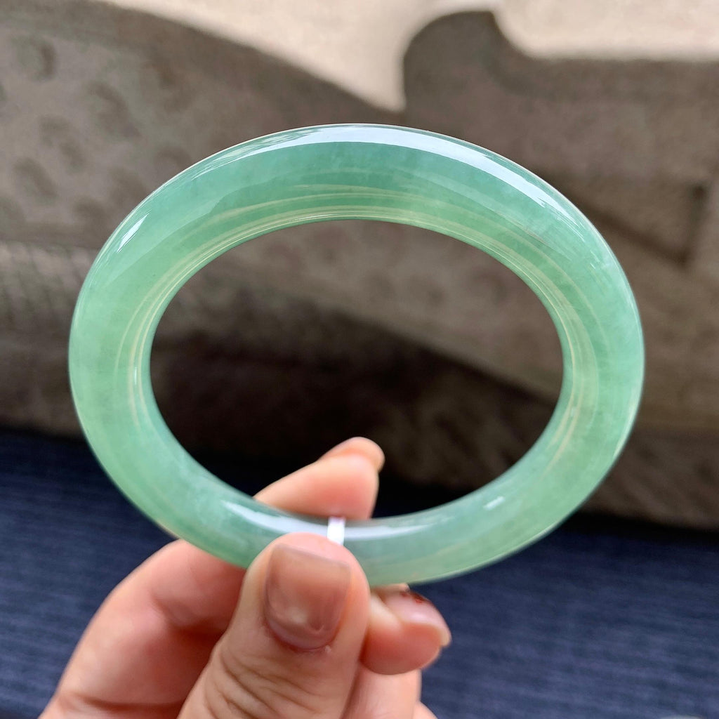 糯冰种晴水圆条手镯 54圈口 天然缅甸A货翡翠（yc345010）