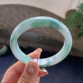 细糯种淡紫飘蓝花正圈平安镯  57.3圈口  天然缅甸A货翡翠（yc425978）