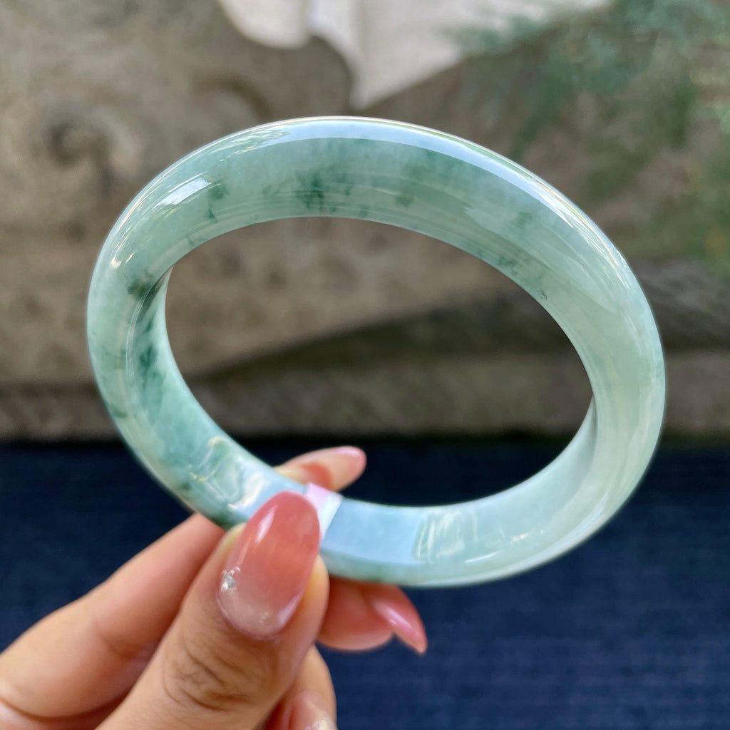 大圈口     细糯种飘花正圈平安镯59圈        天然缅甸A货翡翠（yc425996）