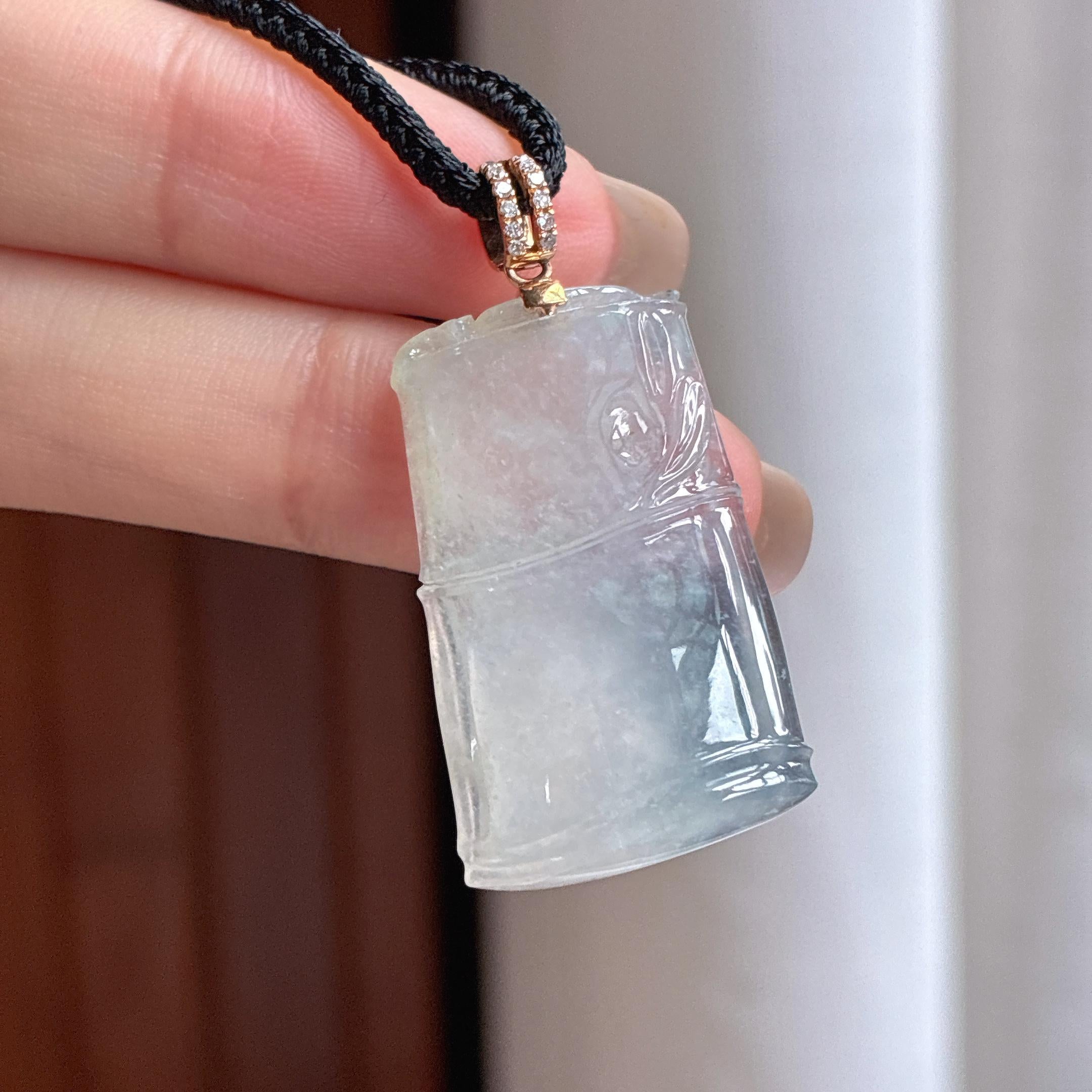 Khóa đầu vàng 18k, ngọc phỉ thúy băng chủng không màu, hình trúc tiết, ngọc phỉ thúy thiên nhiên Myanmar loại A (yc450453)