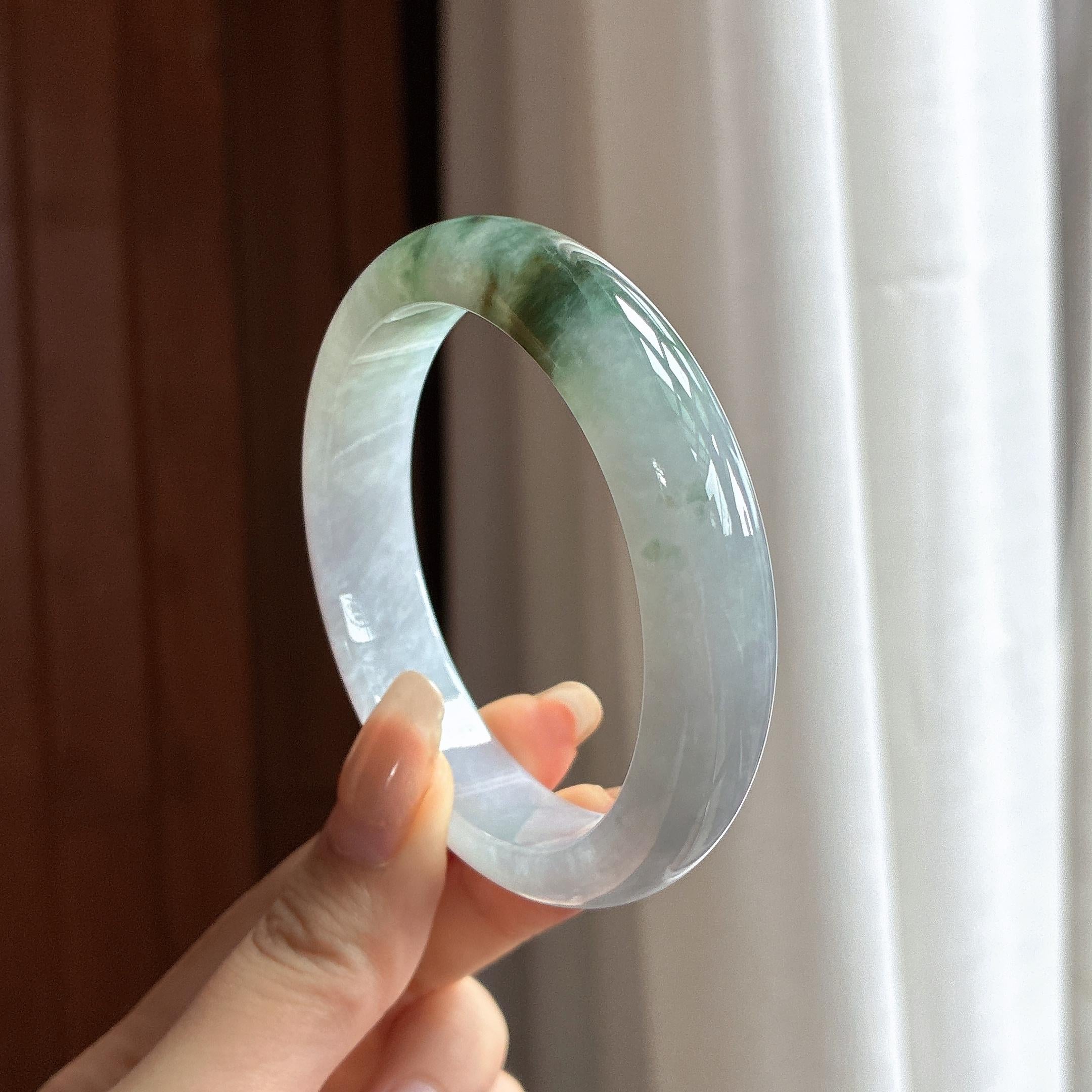 细糯种飘花正圈平安镯 56圈 天然缅甸A货翡翠（yc464561）