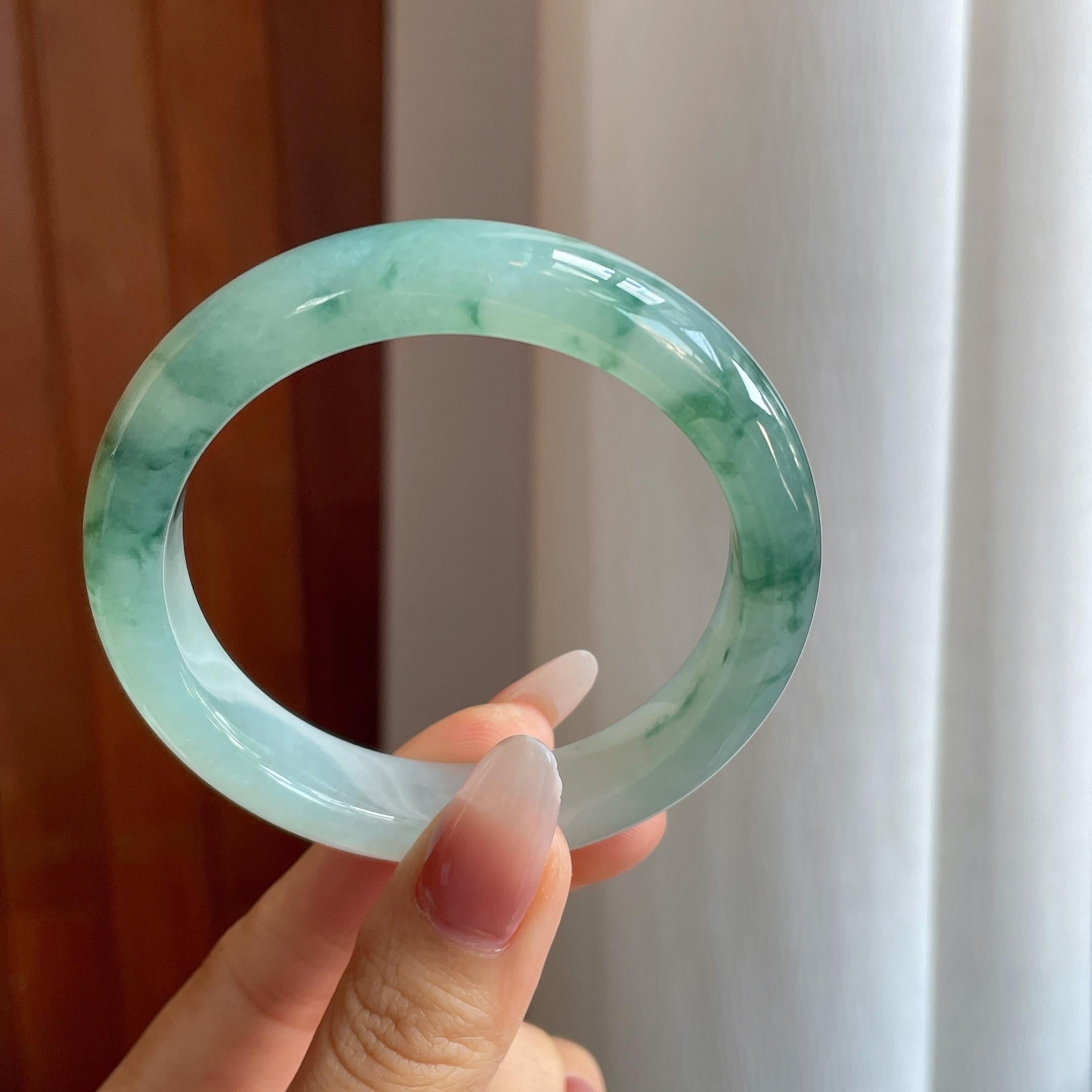 冰种飘花翡翠平安镯（56.3mm）（yc302429）