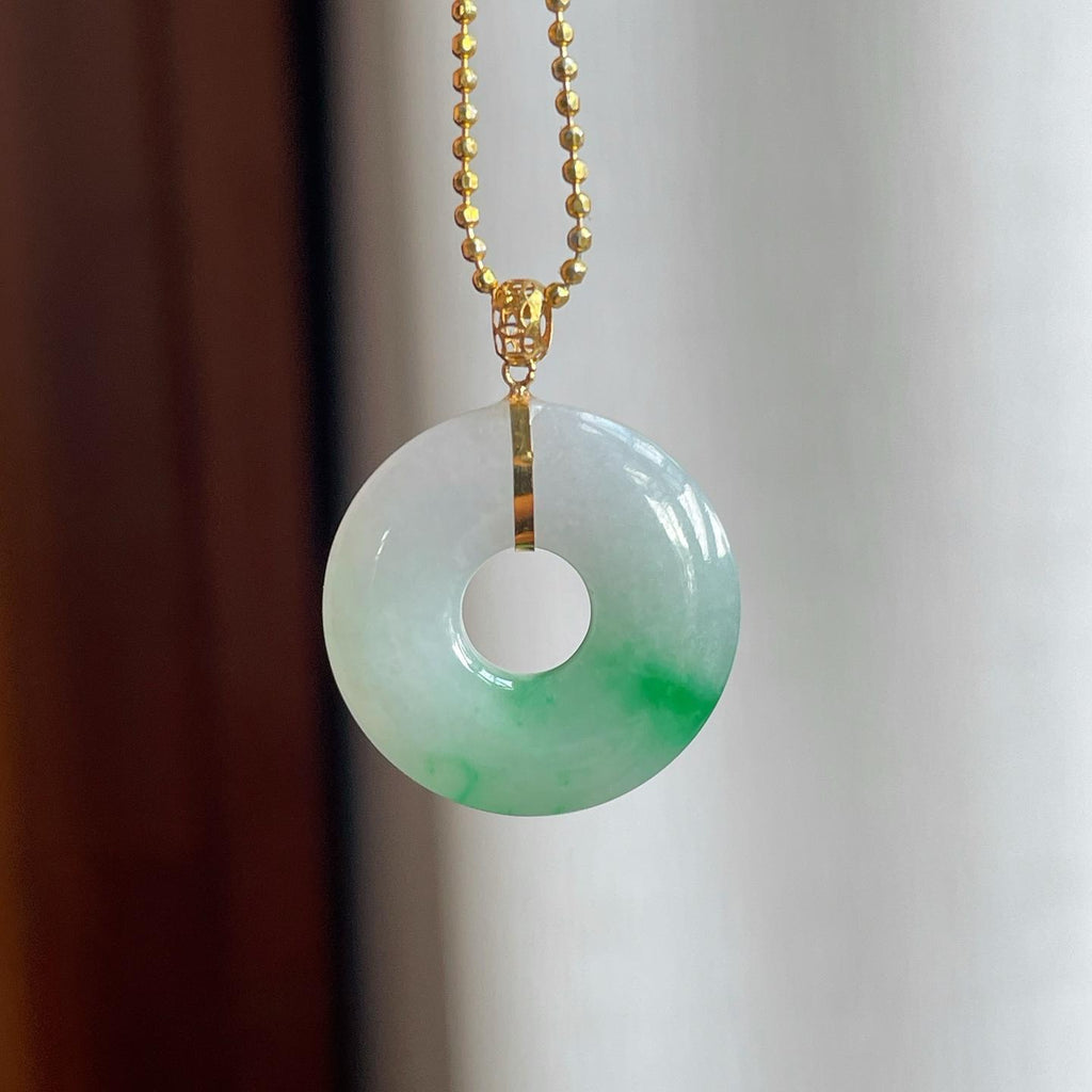 18k金扣糯冰飘绿花翡翠甜甜圈（yc251742）