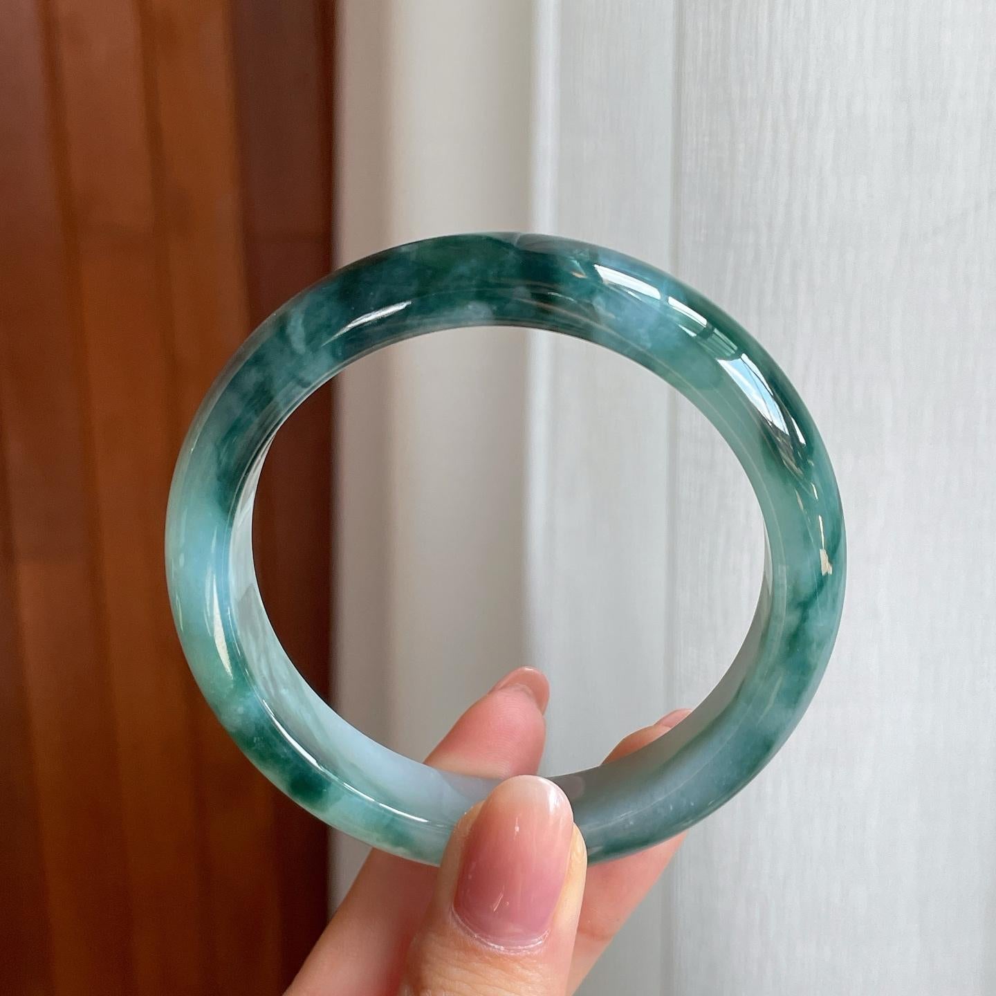 糯冰水墨花翡翠平安镯（57.8mm）（yc333814）