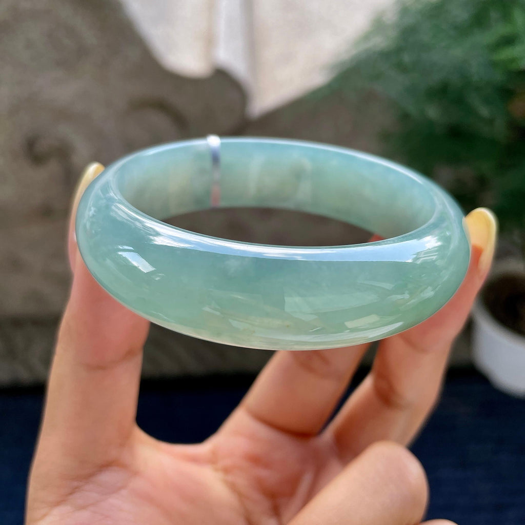 宽版轮胎镯 细糯种蓝底宽版轮胎镯57.1圈 天然缅甸A货翡翠（yc483970）