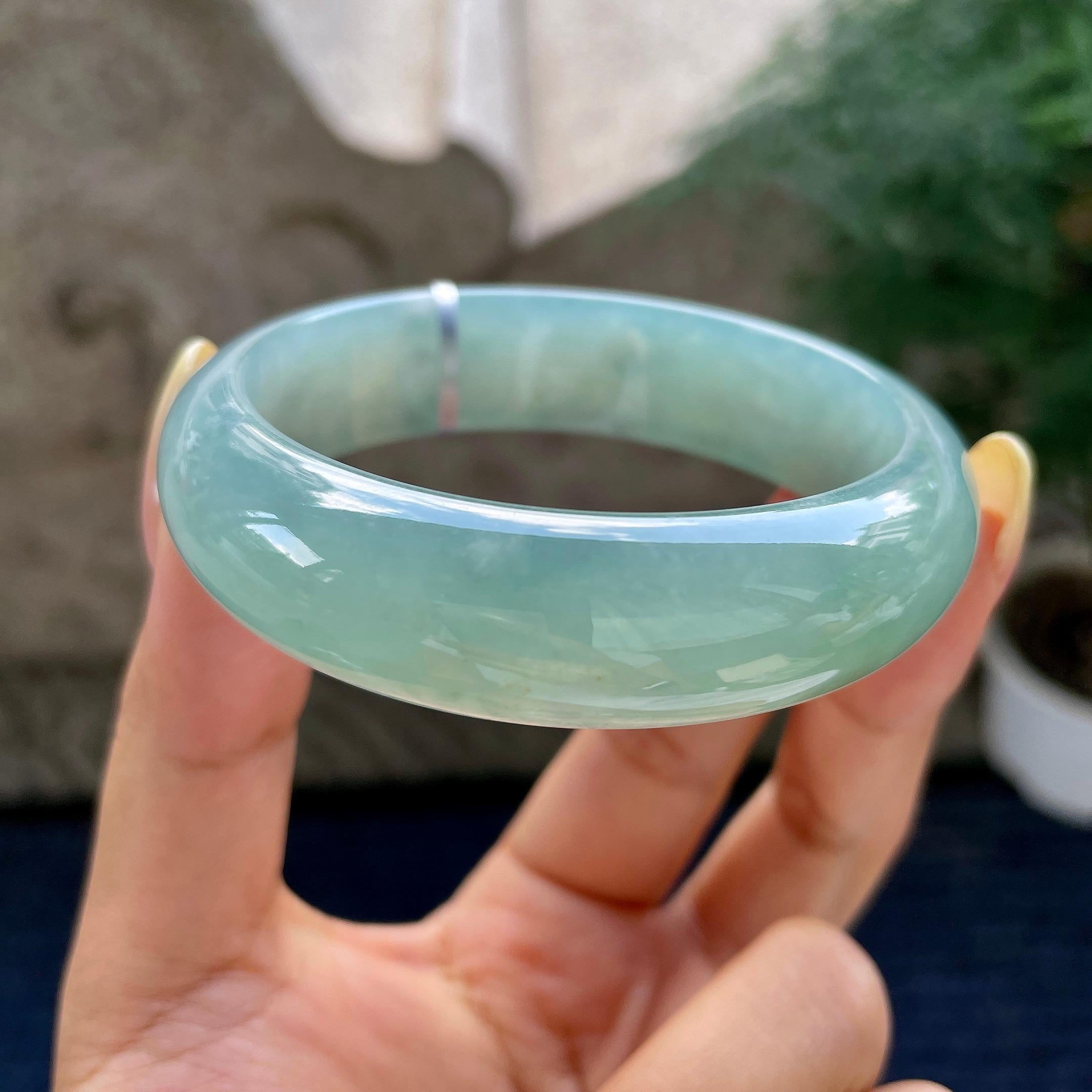 宽版轮胎镯 细糯种蓝底宽版轮胎镯57.1圈 天然缅甸A货翡翠（yc483970）