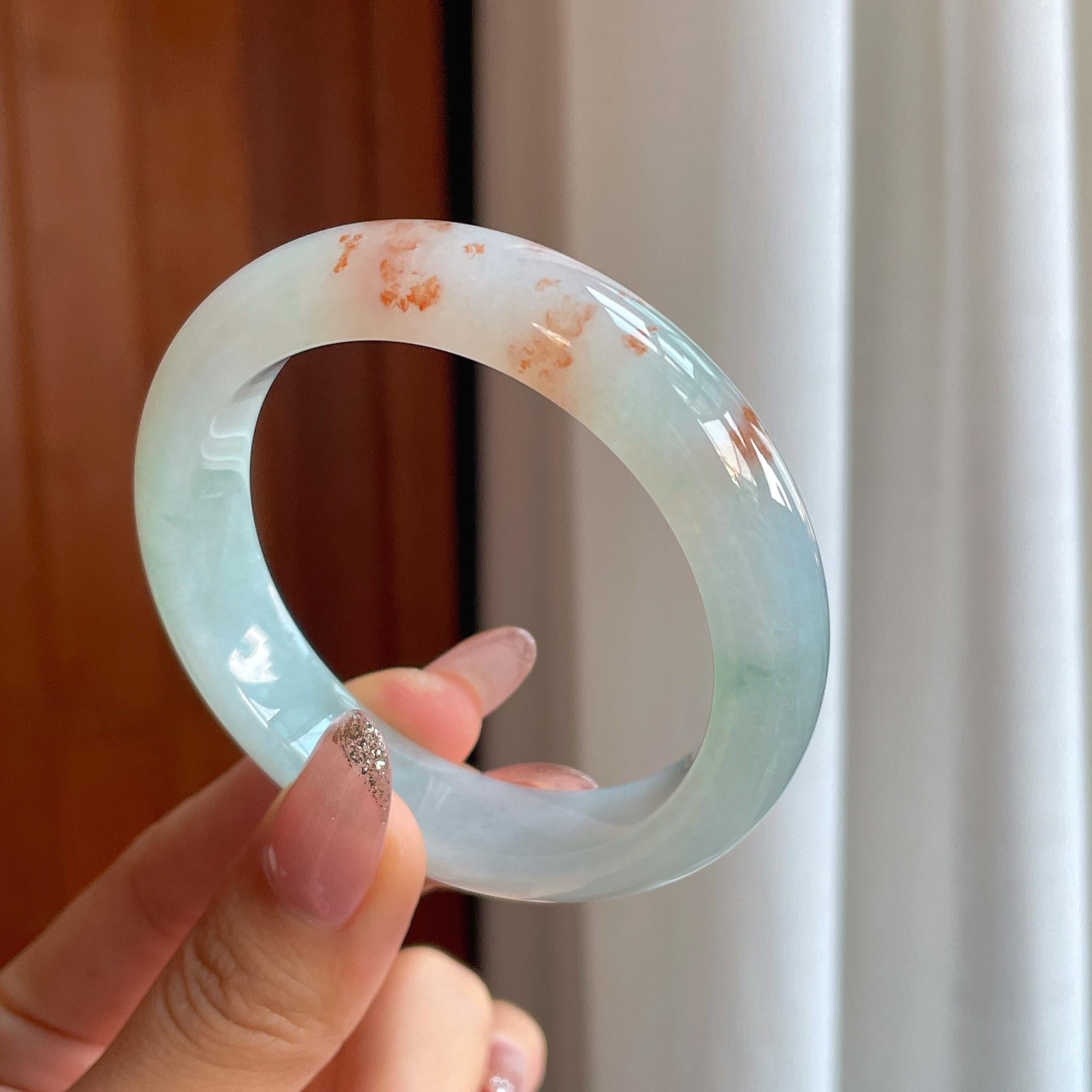 糯冰红翡特色翡翠平安镯（53mm）（yc356521）