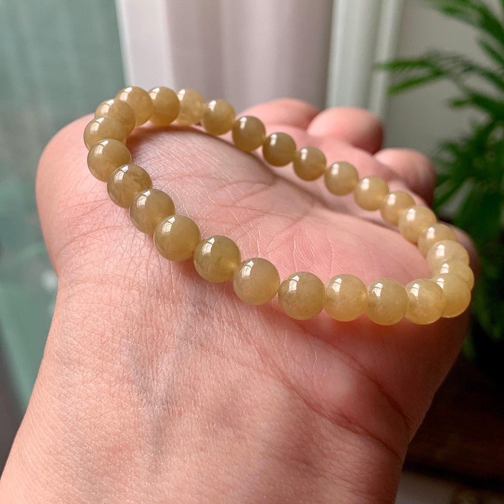 细糯种黄翡手串 天然缅甸A货翡翠（yc370004）