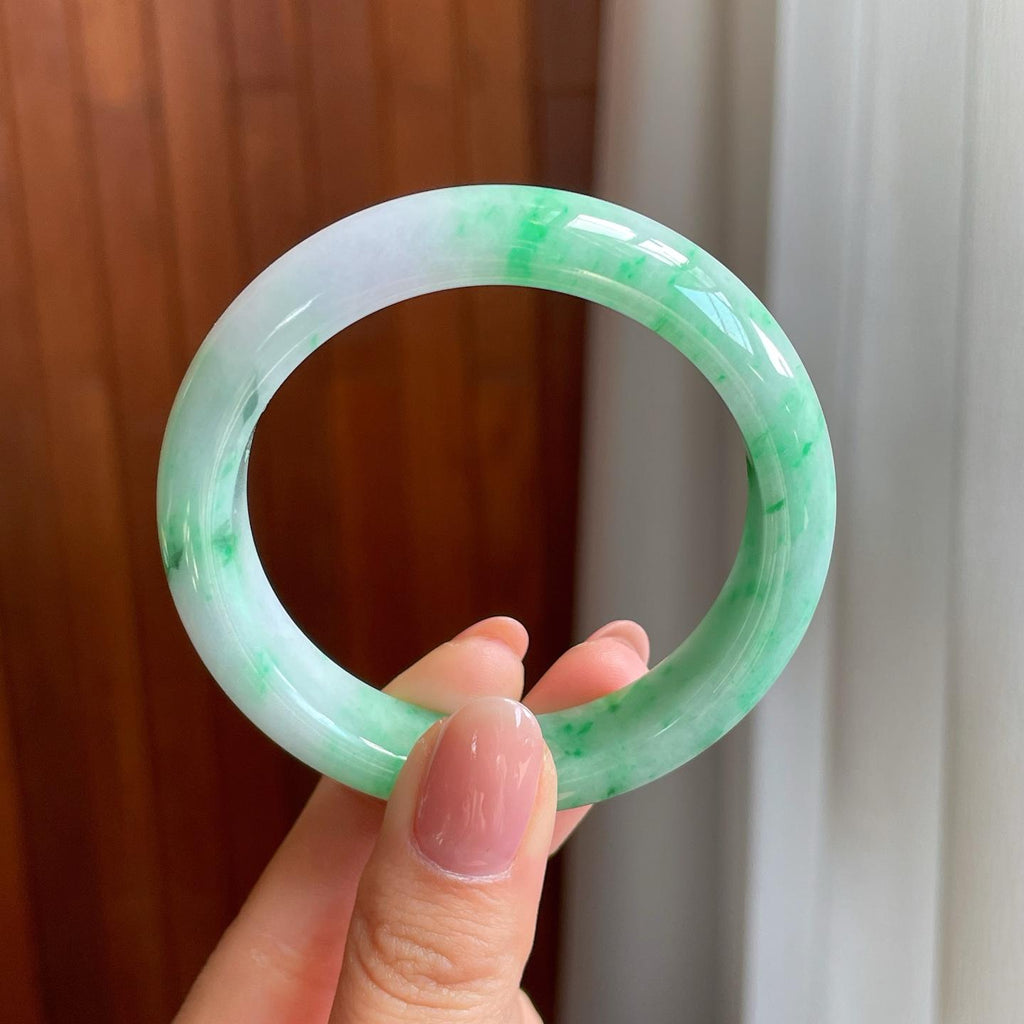 糯冰飘花翡翠平安镯（51.5mm)（yc323212）