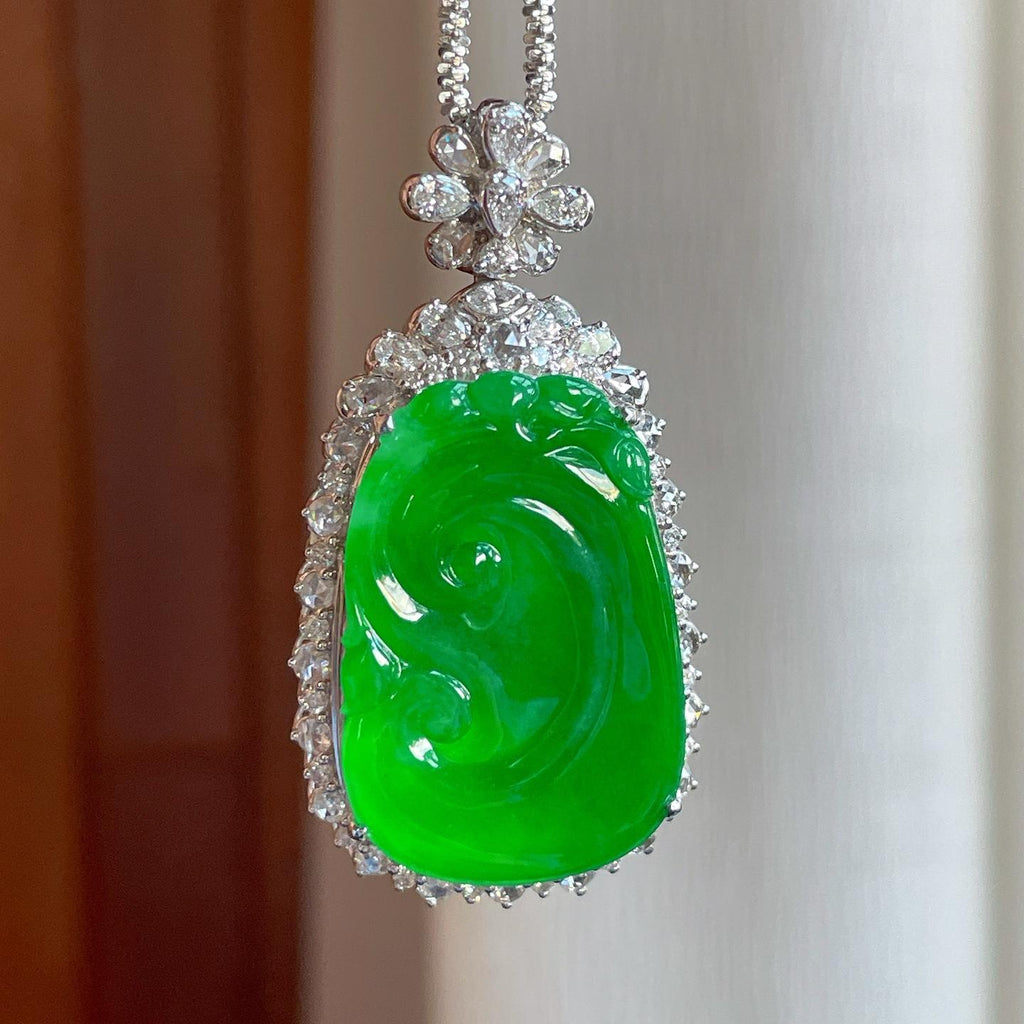 18k金镶冰种阳绿翡翠如意（yc381730）