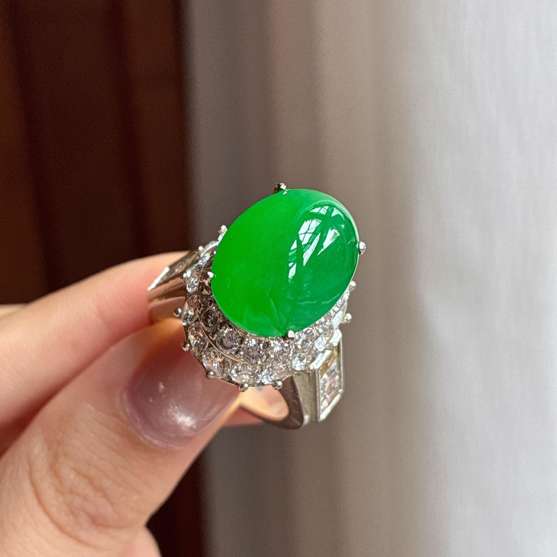 铜托冰种满绿翡翠蛋面（yc431084）